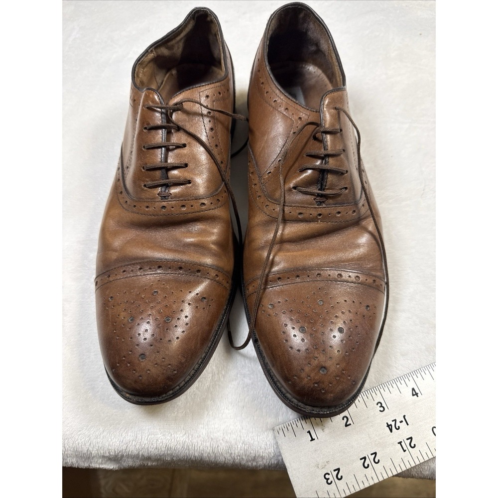 Johnston & Murphy Mens 11 Brown Leather Cap Toe Brogue Oxford Dress Shoes